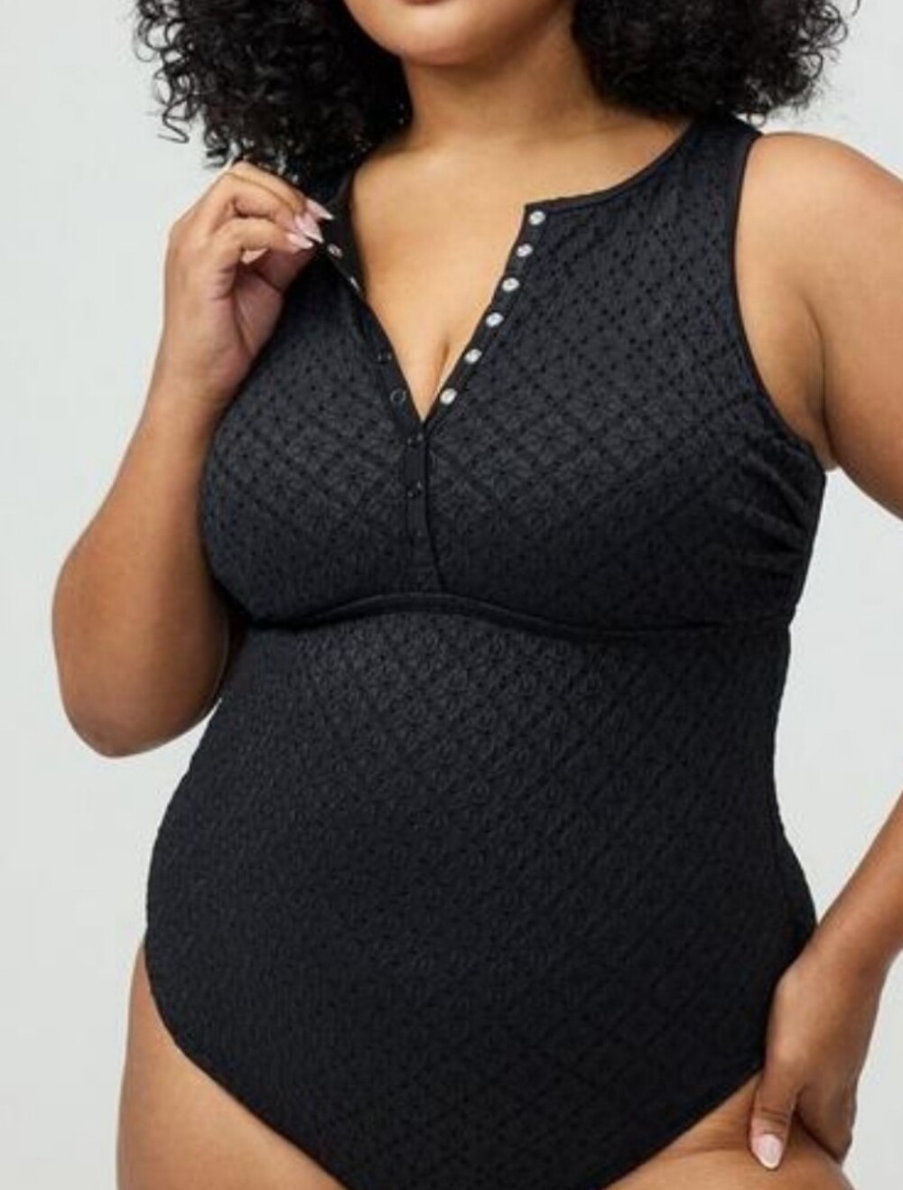 torrid Black Textured Snap-Front One-Piece Swimsuit